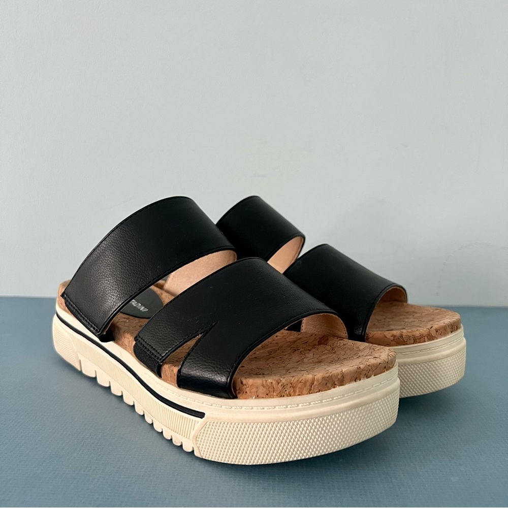 Adrienne Vittadini Sport Dean Double Strap Slide Black & White Platform Sandals